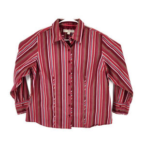 Tommy Hilfiger Mens Button Front Shirt Multicolor Striped Long Sleeve Cuff 18